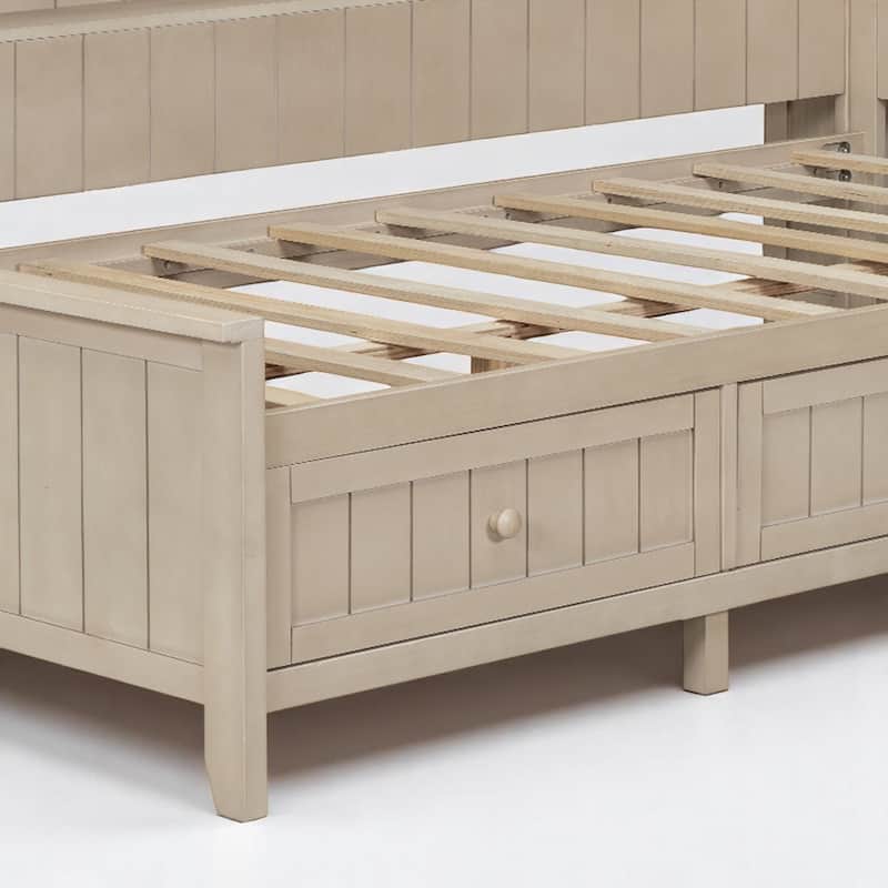 Full/Twin Daybed with Storage Shelves and 3 Drawers, Antique White Milk Farmhouse Platform Bed Frame, No Box Spring Needed