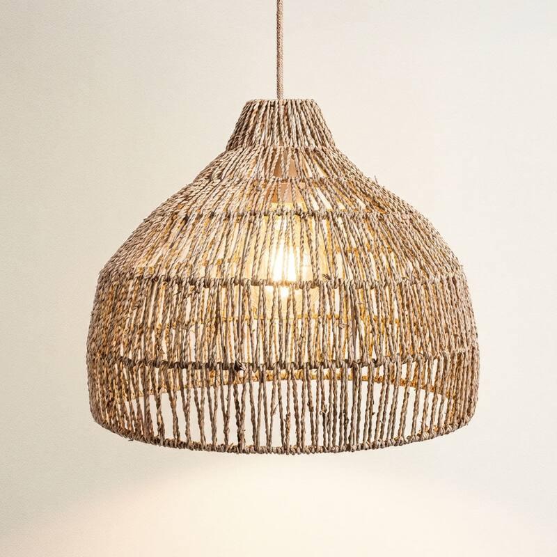 Dreamy Palm Fibers Pendant Light - Natural Dome 1-Light Handwoven Rattan Hanging Light For Modern, Boho, Farmhouse Room Decor - 18" - Lampshade only