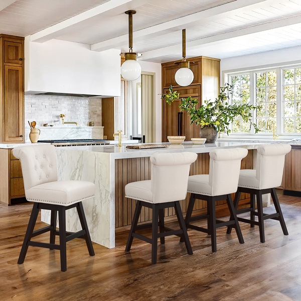 COZYMAN 26 in. Set of 4 Bar Stools Counter Height Barstool 360 Swivel with Curved Backrest Armless Stool