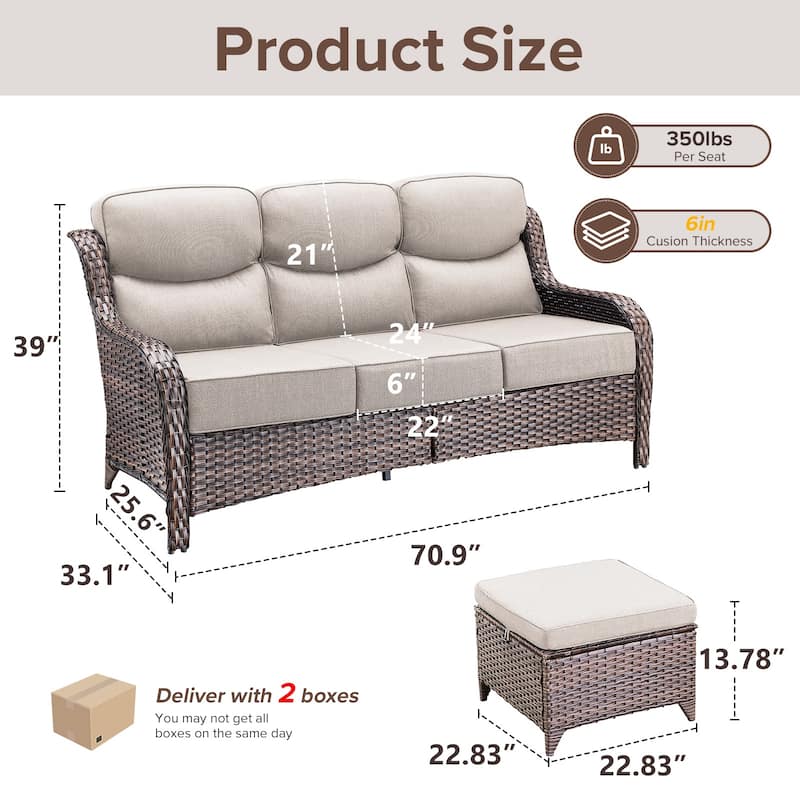 Gymojoy 3-Piece Patio Furniture Sofa Set with Ottomans, 6-Inch Ultra-Plush Cushions & Water-Resistant Olefin Fabric