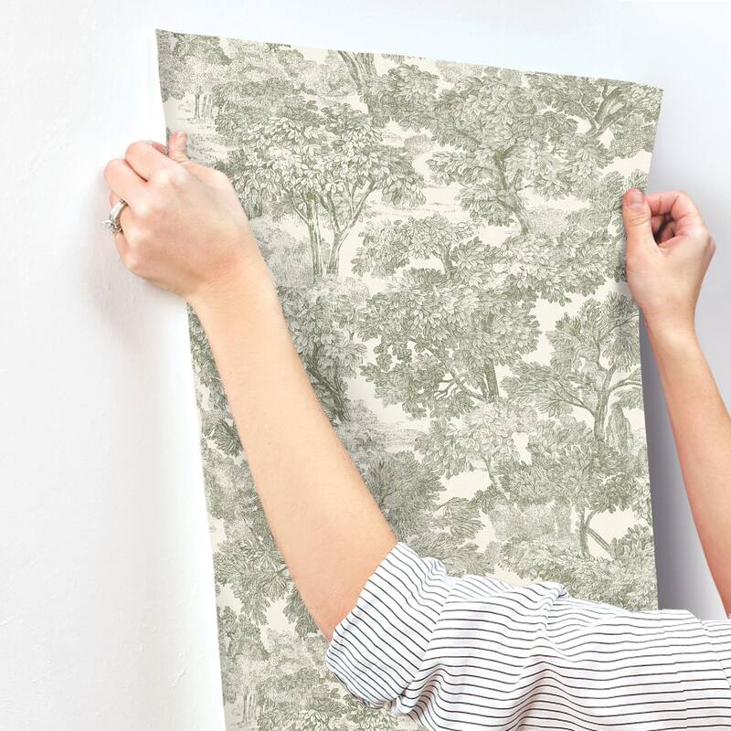 Chesapeake Spinney Green Toile Wallpaper