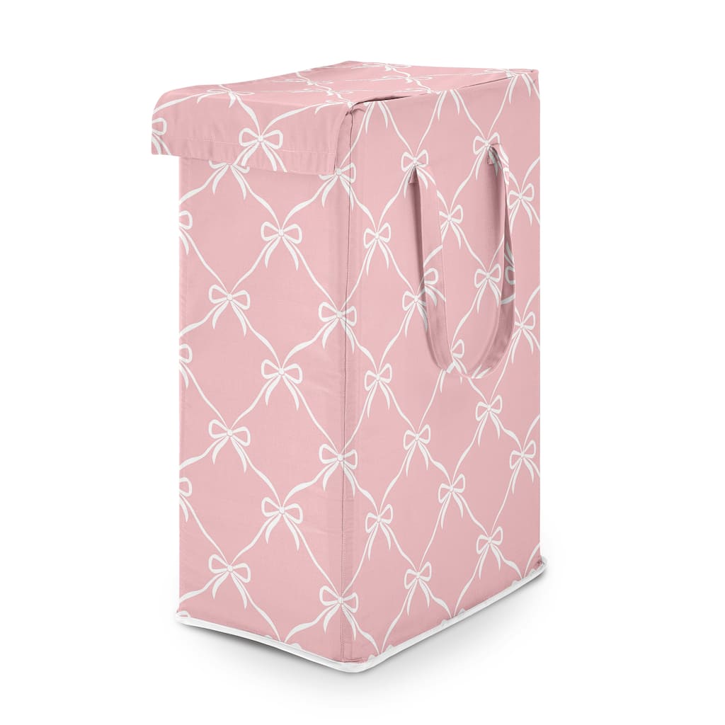 Sweet Jojo Designs Pink Bows Girl Foldable Laundry Hamper with Handles - Coquette Shabby Chic Vintage, Ballerina, Dancer, Ballet