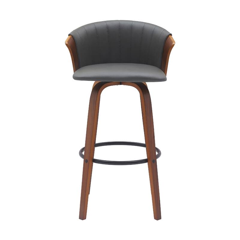 Faux Leather Swivel Counter Height Stool with Solid Wood Frame, Arms and Footrest