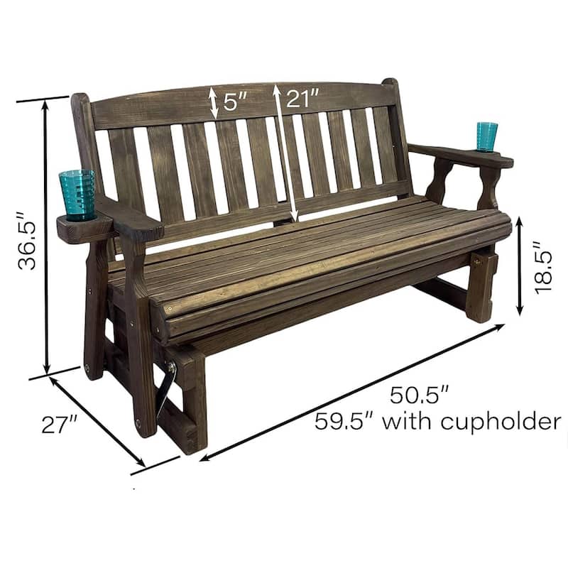 4ft Wooden Porch Glider Bench with Smooth Gliding Motion and Rolled Seat for Comfort Seating - 28"D x 51"W x 36"H - Dark Walnut