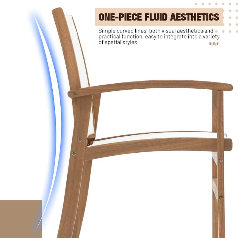Outdoor Wooden Armchairs with Textilene Back (Set of 4)
