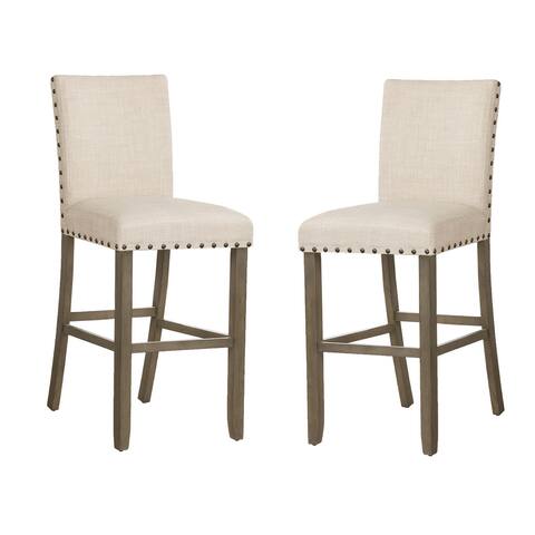 Set of 2 Wooden Upholstered Bar Stool in Beige and Rustic Brown
