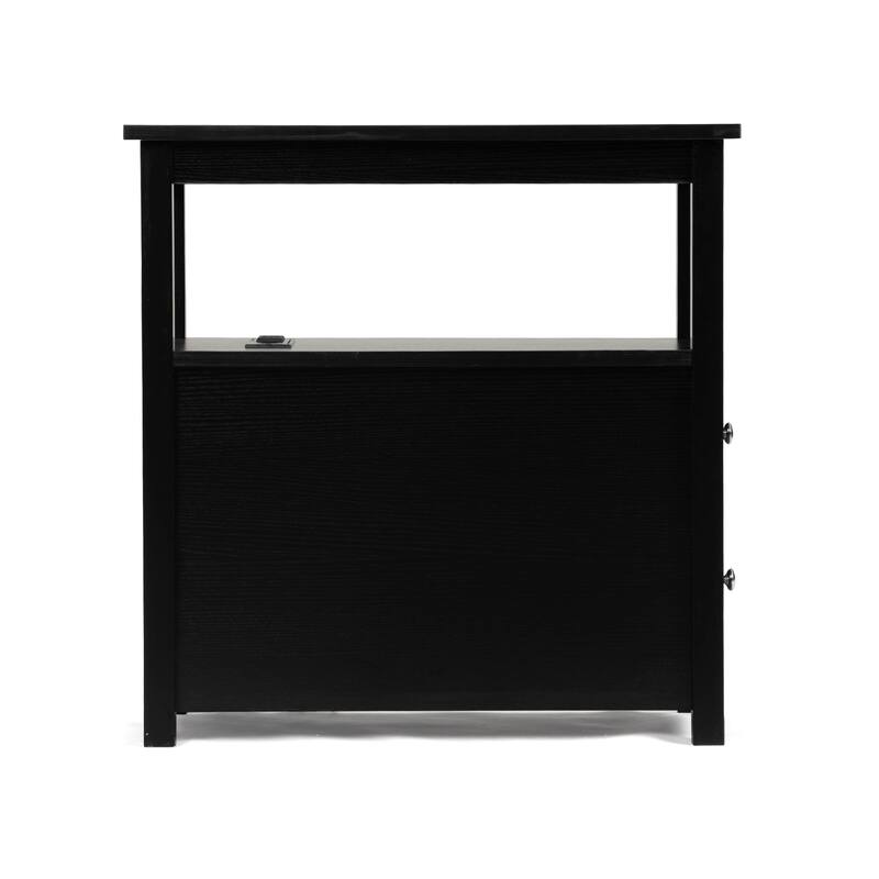 End Table with Charging Station, Narrow Sofa Side Table, Wooden Nightstand, Bedroom Living Room Furniture