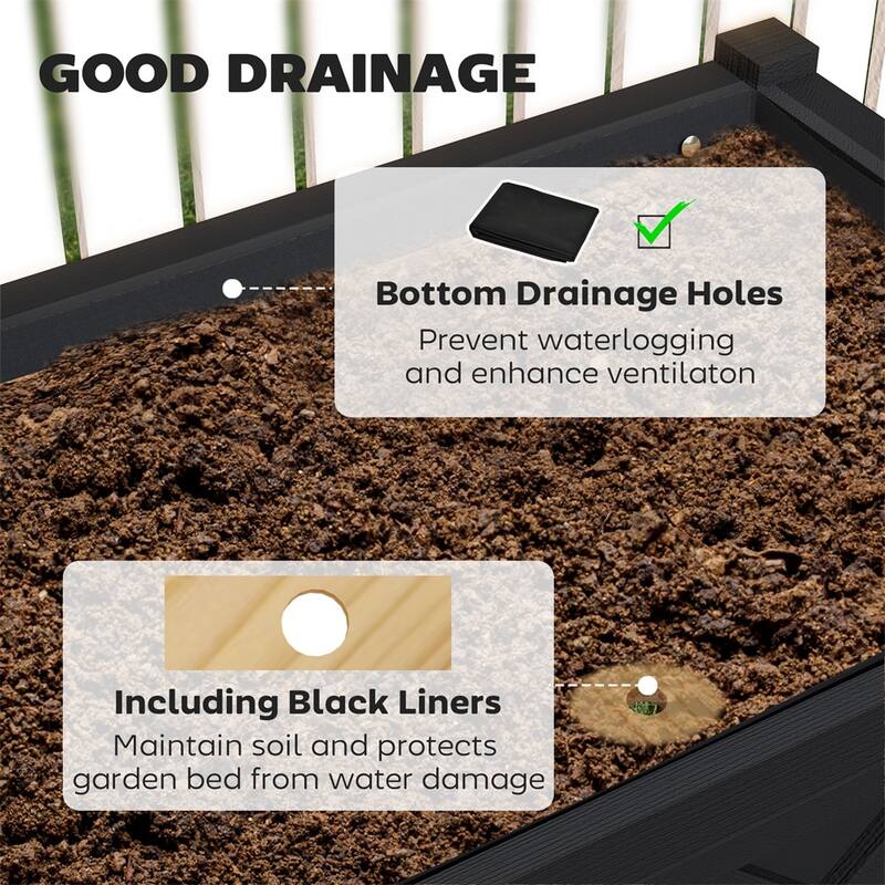 Wood 2-Tier Raised Planter with Shelf for Easy Gardening - 47.2" W x 21.7" D x 31.5" H