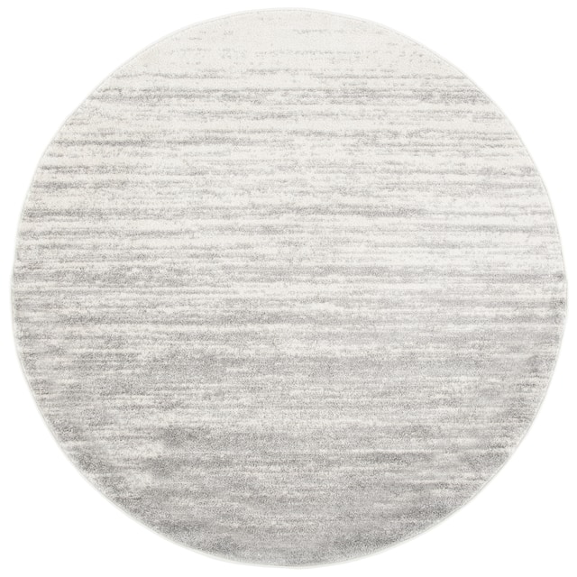 SAFAVIEH Adirondack Vera Modern Ombre Distressed Stripe Area Rug - 8' x 8' Round - Ivory/Silver