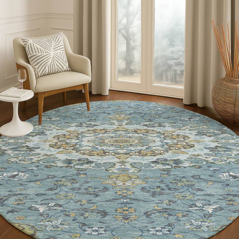 Machine Washable Indoor/ Outdoor Traditional Awaka Chantille Rug