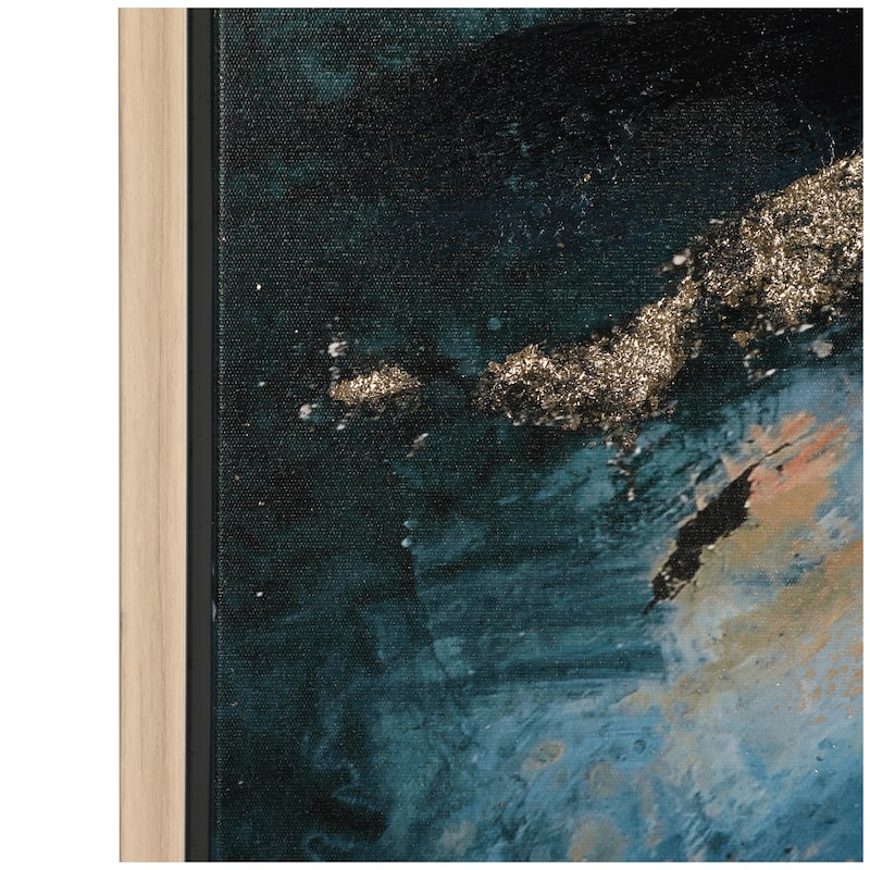 Canvas Abstract Watercolor Blotch Framed Wall Art with Gold Foil Accents - Blue - Roche River Decor