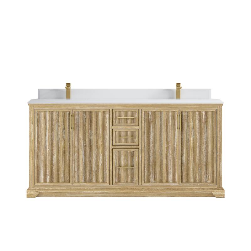Willow Collections 72 x 22 Alys Solid Teak Wood Double Sink Bathroom Vanity with Quartz or Marble Countertop - 1.5"White - Whitewashed