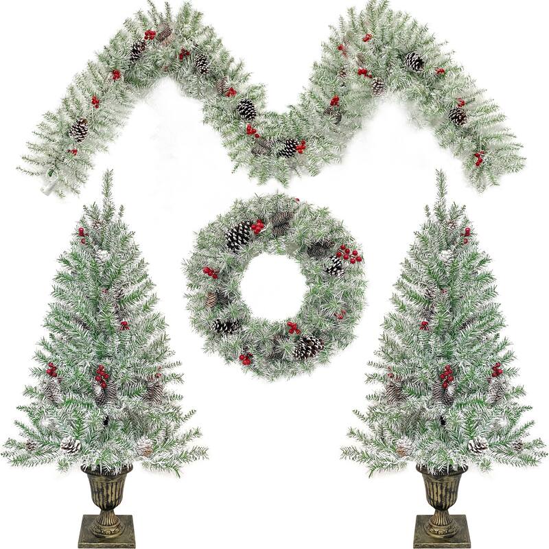Pre-lit Xmas Tree Artificial Christmas 4-Piece Set