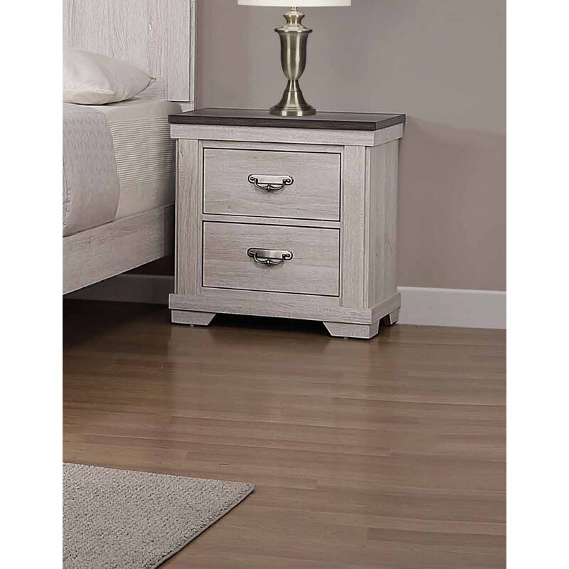 Farmhouse Style Beige Nightstand with 2 Drawers - Beige Gray+White