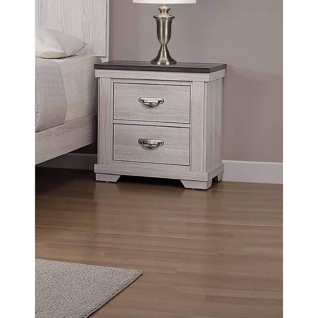 Farmhouse Style Beige Nightstand with 2 Drawers