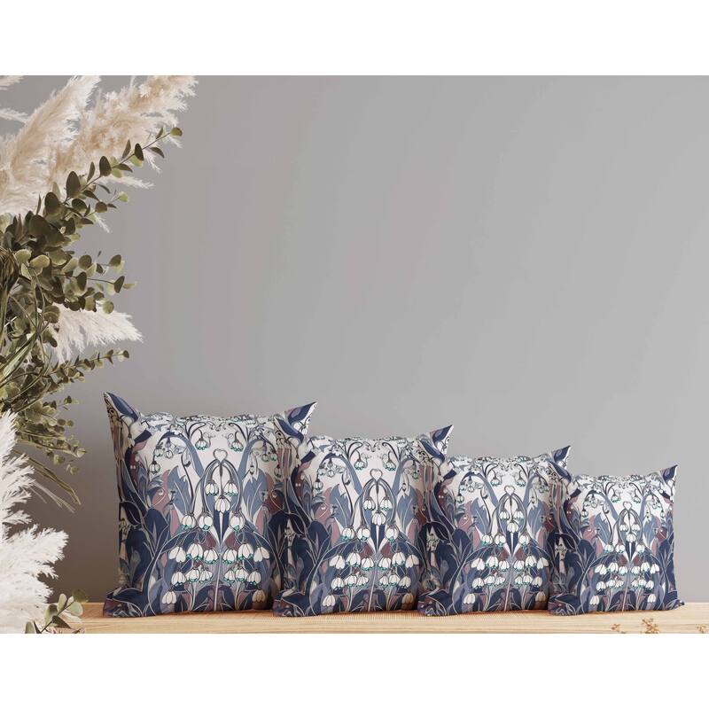 Lily of the Valley Indoor/Outdoor Reversible Throw Pillow White and Blue