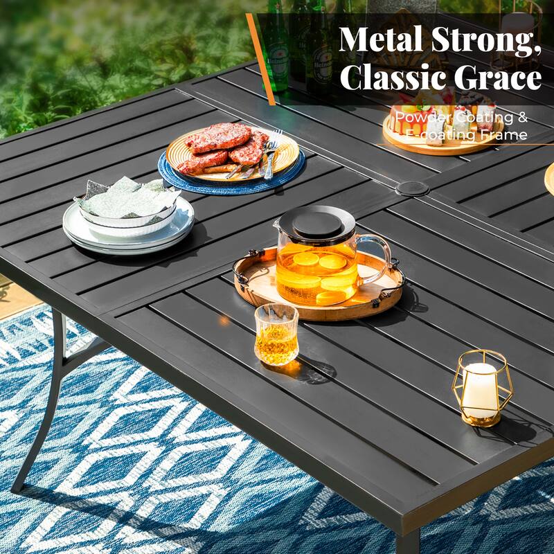 MAISON ARTS 9-Piece Patio Dining Set with Square/Rectangular Metal Table and 8 Gourd Head Shape Armrest Dining Chairs