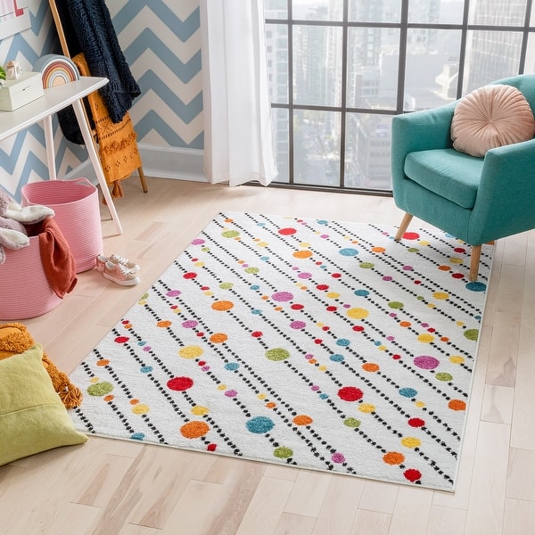 slide 2 of 10, Well Woven Starbright Dandy Dots and Stripes Kids Area Rug