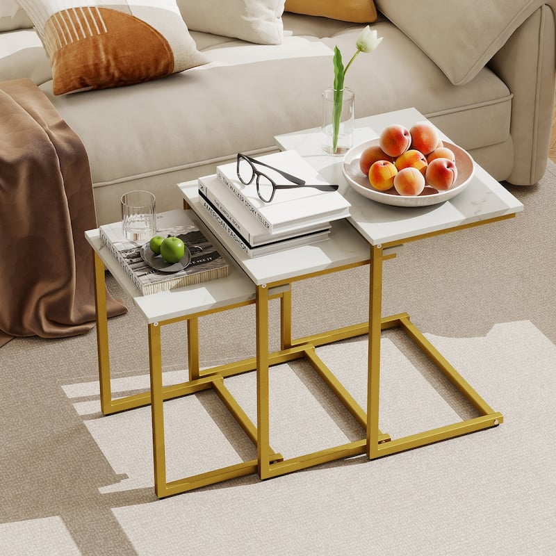 Gymax 3 PCS Nesting Coffee End Table Set Stacking Side Nightstand