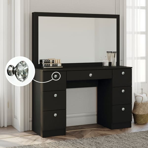 Artemisia Modern Black Painted Makeup Vanity Table with Crystal Knobs, for Bedroom - Bed Bath & Beyond - 37980352 Artemisia Modern Black Painted Makeup Vanity Table with Crystal Knobs, for Bedroom - Bed Bath & Beyond - 37980352