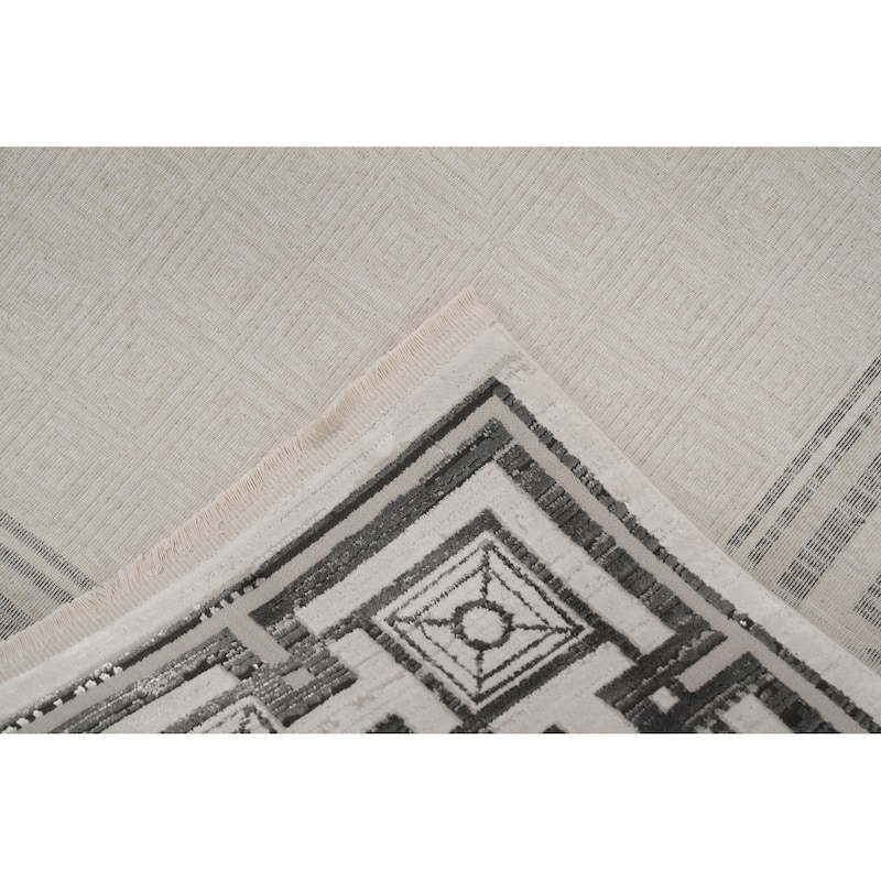 Machine Made Oriental Polyester Carpet Modern Geometric Beige & Ivories Modern Area Rug - 7' 8'' X 5' 2''