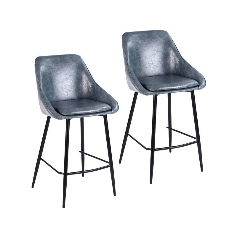 Porthos Home Ula Counter Stools Set of 2, PU Leather Upholstery, Iron Legs - Blue