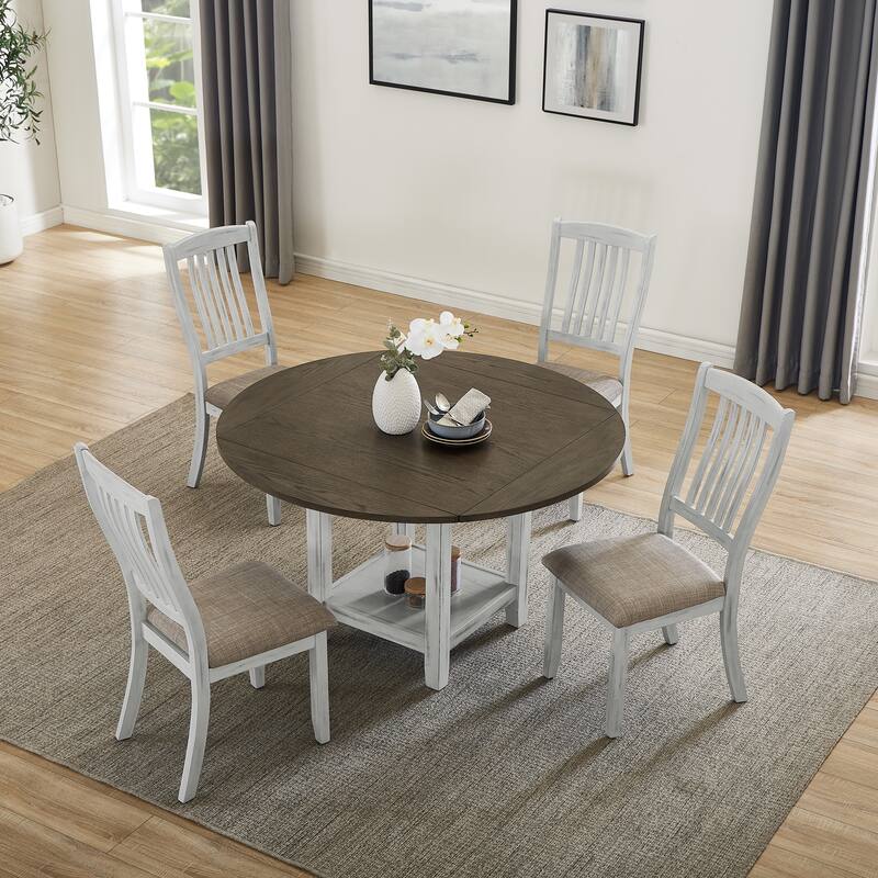 5-Piece Multifunctional Folding Table Set, with 4 Foldable Table Boards and 4 Chairs - Brown+white
