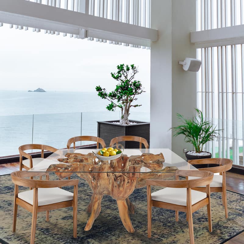 Chic Teak Rustic Teak Wood Root Dining Table Including a 55" x 43" Glass Top