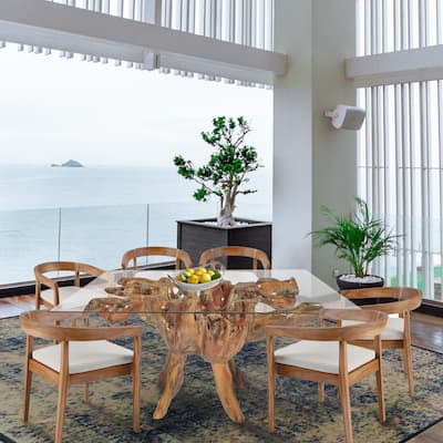 Chic Teak Rustic Teak Wood Root Dining Table Including a 55" x 43" Glass Top