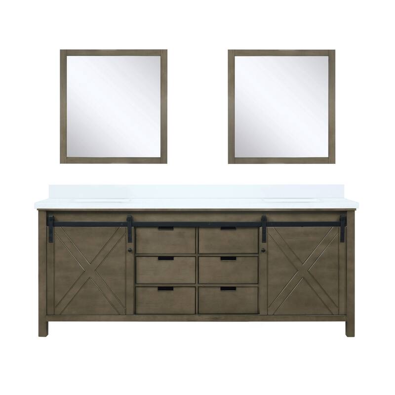 Marsyas Bath Vanity, White Quartz Countertop and Mirrors - 80 - Rustic Brown