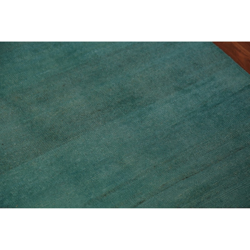 Hand Knotted Oriental 100% Wool Carpet Modern Stripe Green Gabbeh Area Rug - 4' 5'' X 3' 4''