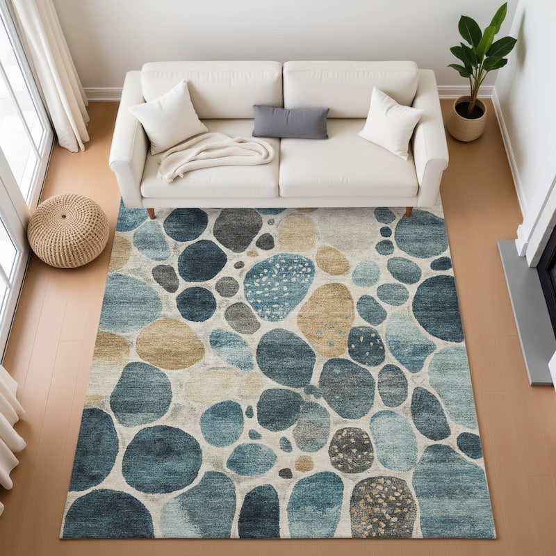 Premium Washable Super Soft Contemporary Cobble Mayfield Rug - Teal - 2'6" x 3'10"