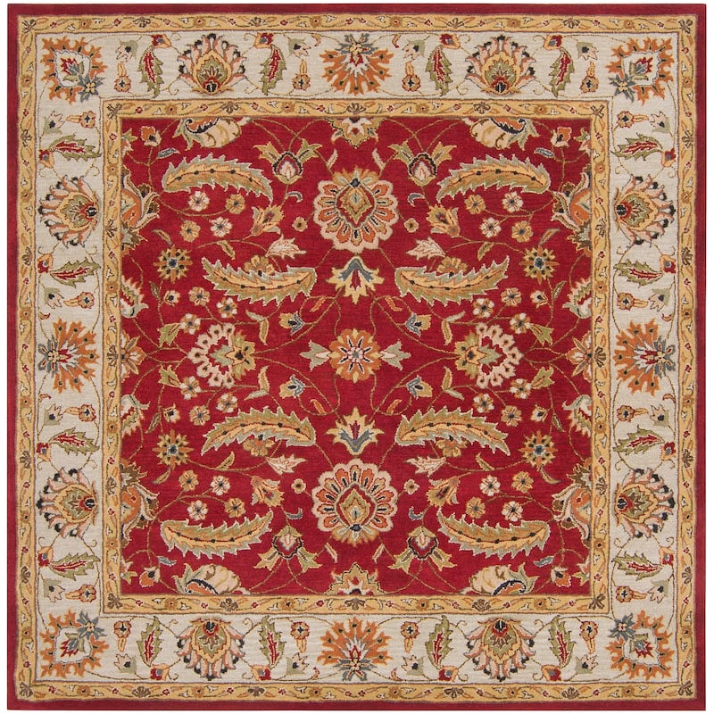 Livabliss Traditional Caesar Border Area Rug - 4' x 4' Square - Red/Ivory