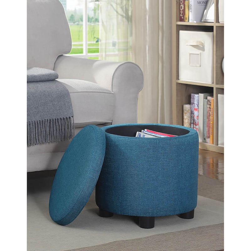 Convenience Concepts Designs4Comfort Round Accent Storage Ottoman with Reversible Tray Lid - Air Force Blue Fabric