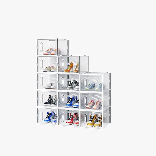White Stackable Shoe Box 12 Pieces Plastic Mesh Shoe Storage Organizer ...