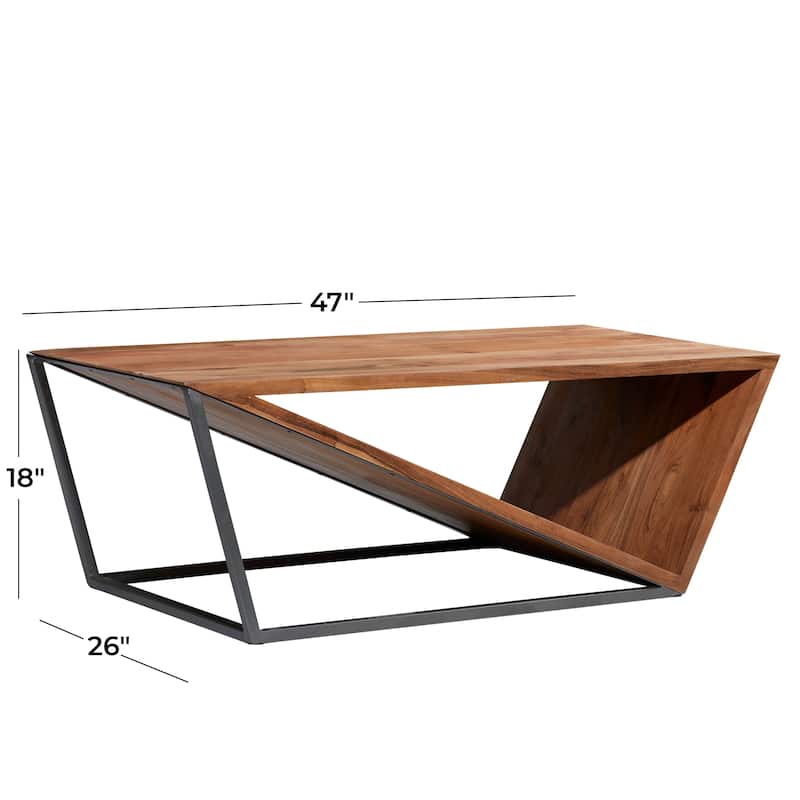 Wood Geometric Diagonal Open Frame Coffee Table with Gray Metal Base - Brown - Roche River Decor - 24"Wx45"Lx16"H