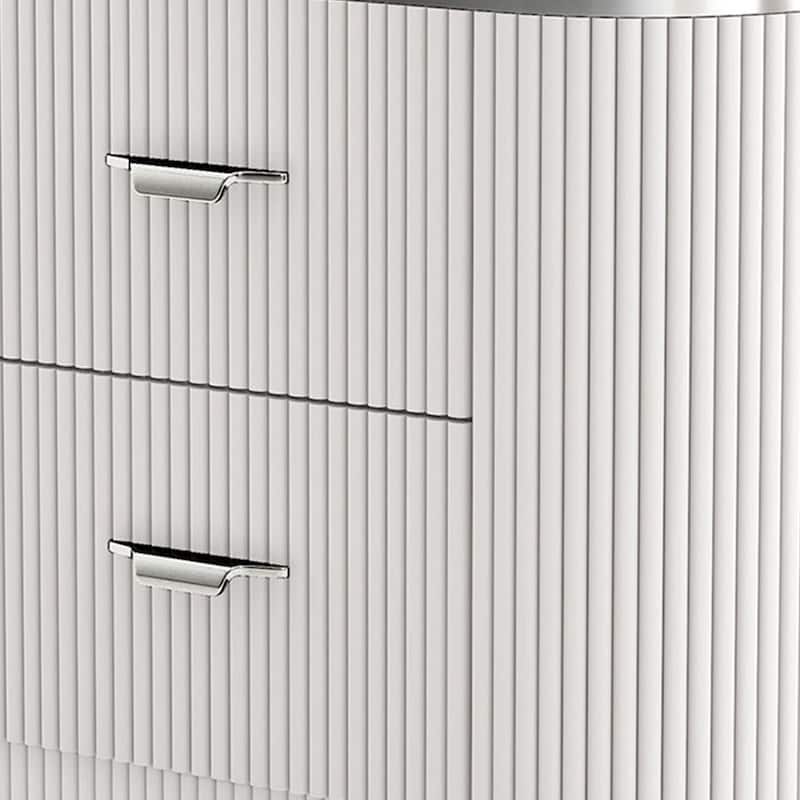 Alda Nightstand w 2 Drawers, Black Stone Top, Light Gray Wood, Silver