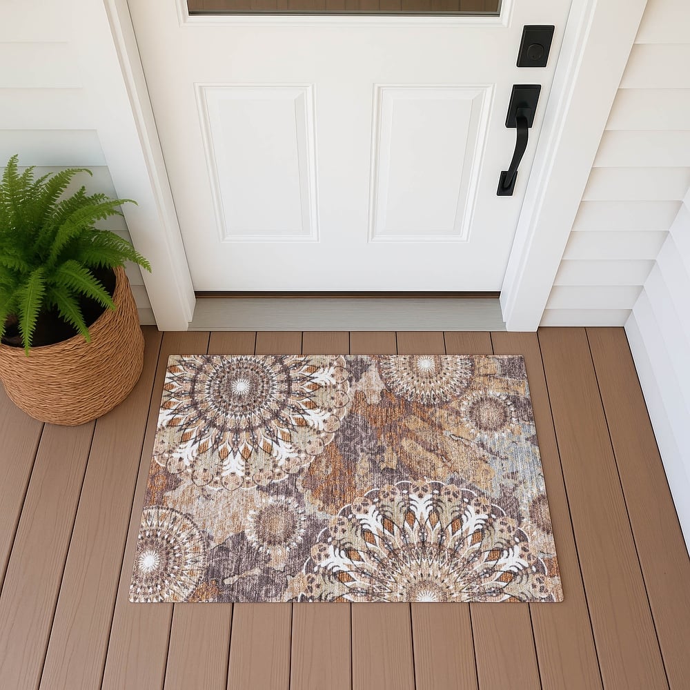 Machine Washable Indoor/ Outdoor Traditional Pinwheel Chantille Rug