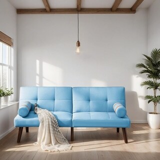 Convertible Sofa Bed Futon Linen Fabric Upholstered Sleeper Sofa with ...