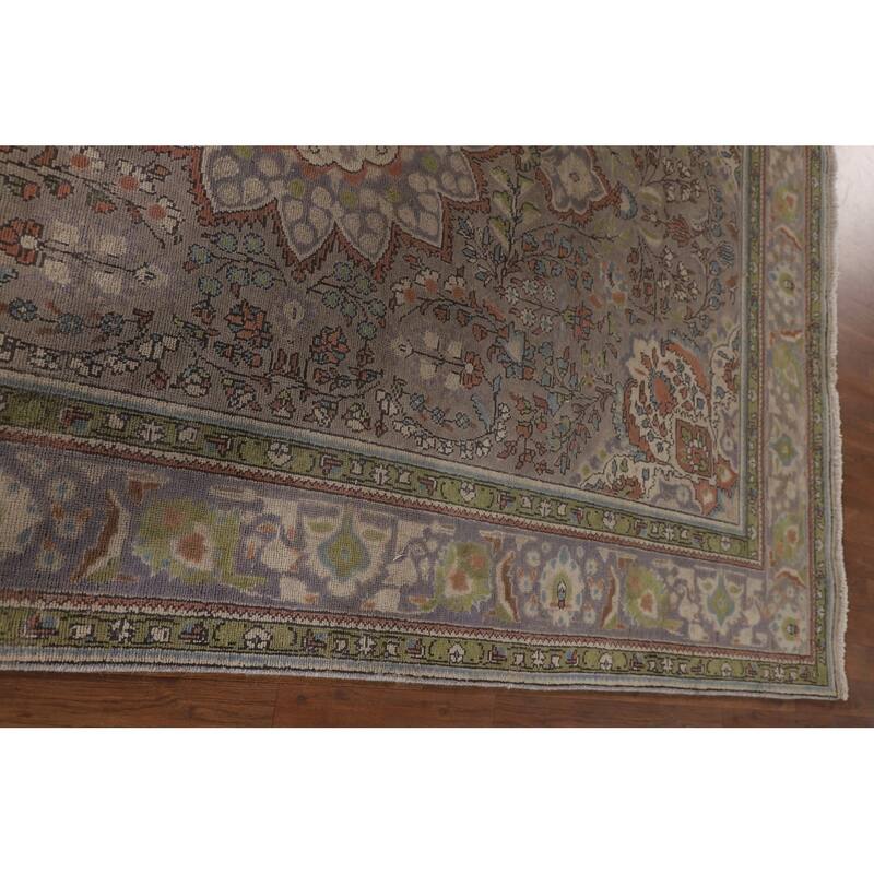 Gray Floral Tabriz Persian Vintage Area Rug Handmade Wool Carpet - 6'7" x 9'10"