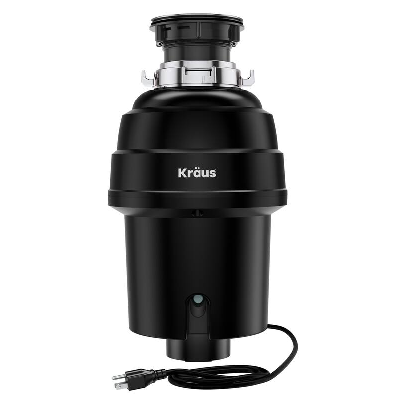 KRAUS WasteGuard Continuous Feed Garbage Disposal for Kitchen Sinks - Quick connect, Plug in, 1 HP - Matte Black
