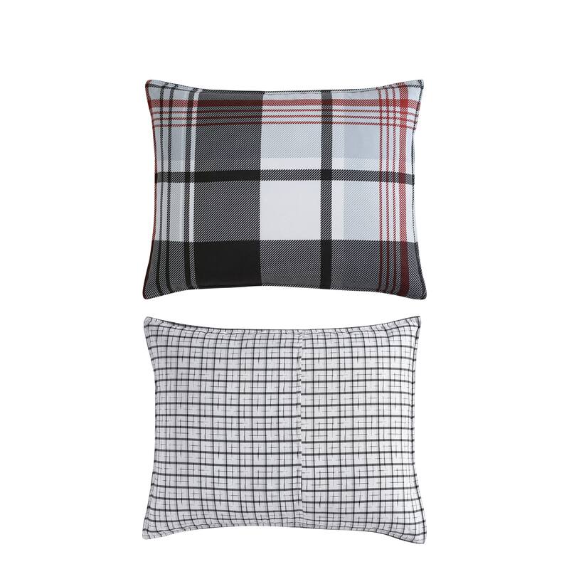 Eddie Bauer Normandy Plaid Black Microsuede Reversible Duvet Cover Set