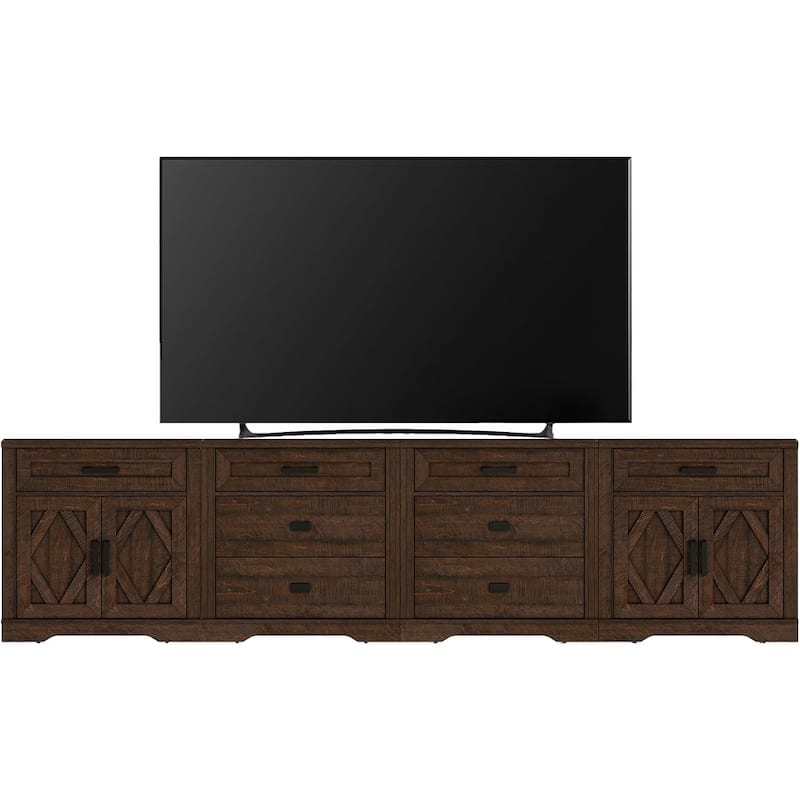 Large TV Stand,3/4-in-1 Farmhouse TV Console Table with Storage Barn Door Cabinet - 126 inches in width - Dark Brown