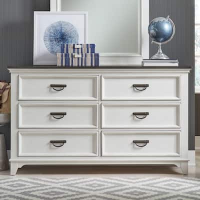 Allyson Park Wirebrushed White Charcoal 6 Drawer Dresser