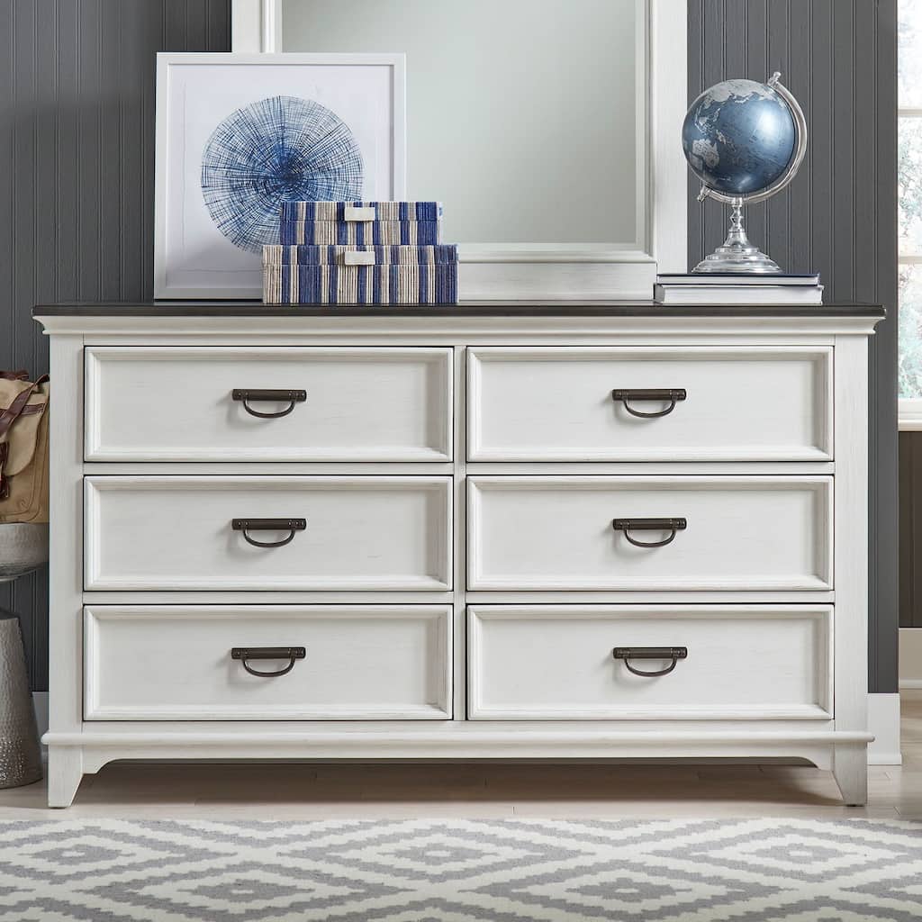 Allyson Park Wirebrushed White Charcoal 6 Drawer Dresser