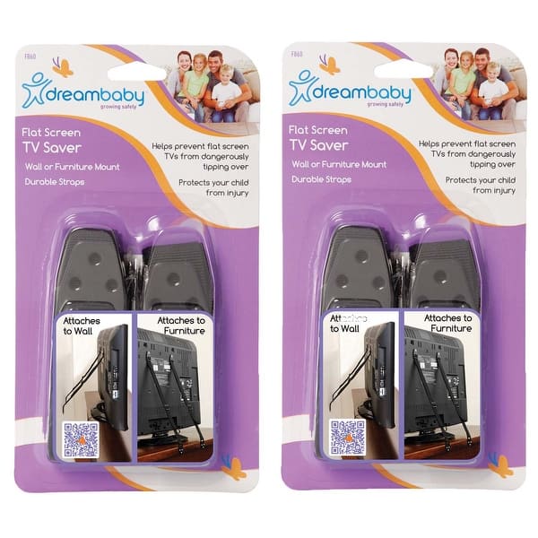slide 2 of 3, Dreambaby Flat Screen TV Saver, 2 Straps Per Pack, 2 Packs Black