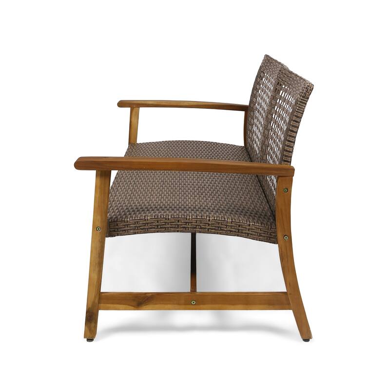 Augusta Outdoor Acacia Wood and Wicker 6 Seater Chat Set with Fire Pit by Christopher Knight Home