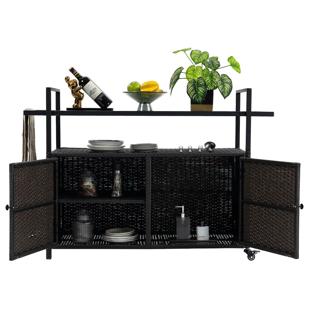 Tengbian mobile tea sailor cart, door storage mobile dining cart, three-level service dining cart, storage cabinet