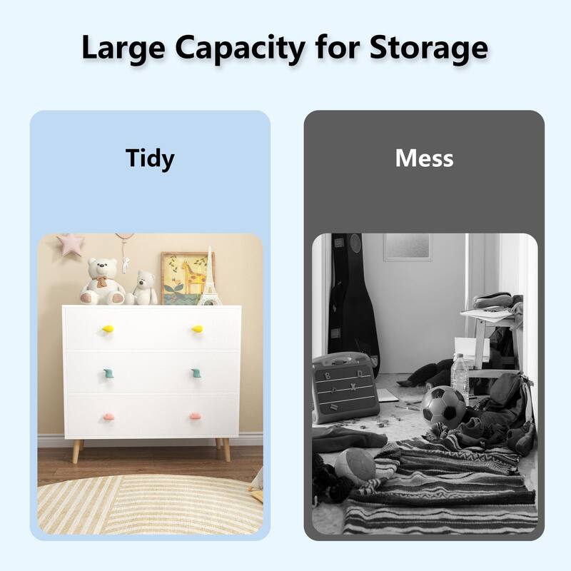 3-Drawer Kids Dresser and Nightstand: Multi-Purpose Storage Cabinet for Nursery, Toddler Room, Bedroom, and Living Room