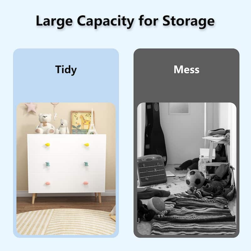 Anmytek Kids 3 Drawer Chest with Pastel Drawers Cartoon Handles Nursery and Playroom Storage